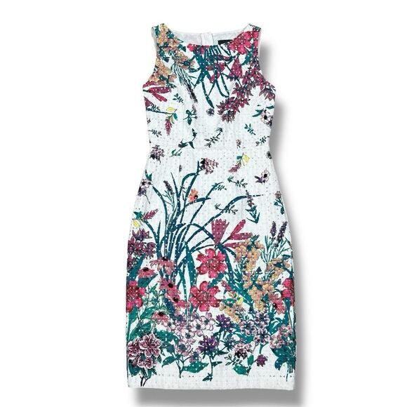 Adrianna Papell Floral Eyelet Sleeveless Sheath Pencil Dress White Multi 2 - Picture 15 of 15
